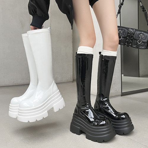 古菲斯奇女鞋厚底松糕跟长筒靴子