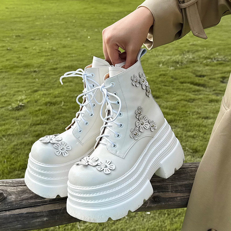 古菲斯奇女鞋松糕厚底靴子全真皮