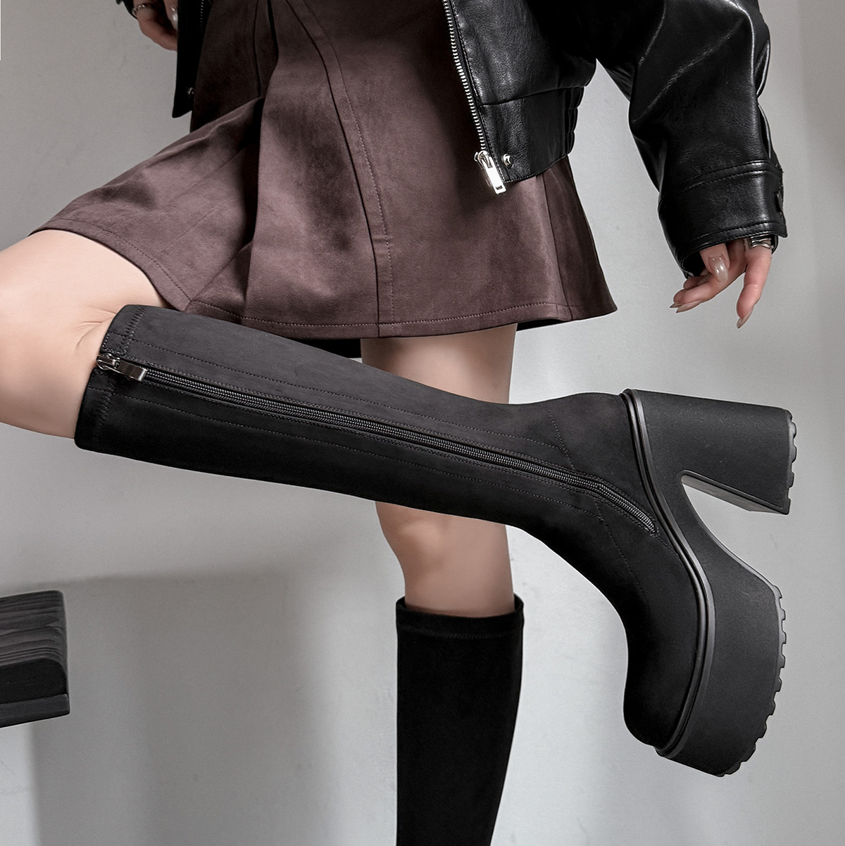 古菲斯奇女鞋超高跟长筒靴子瘦腿