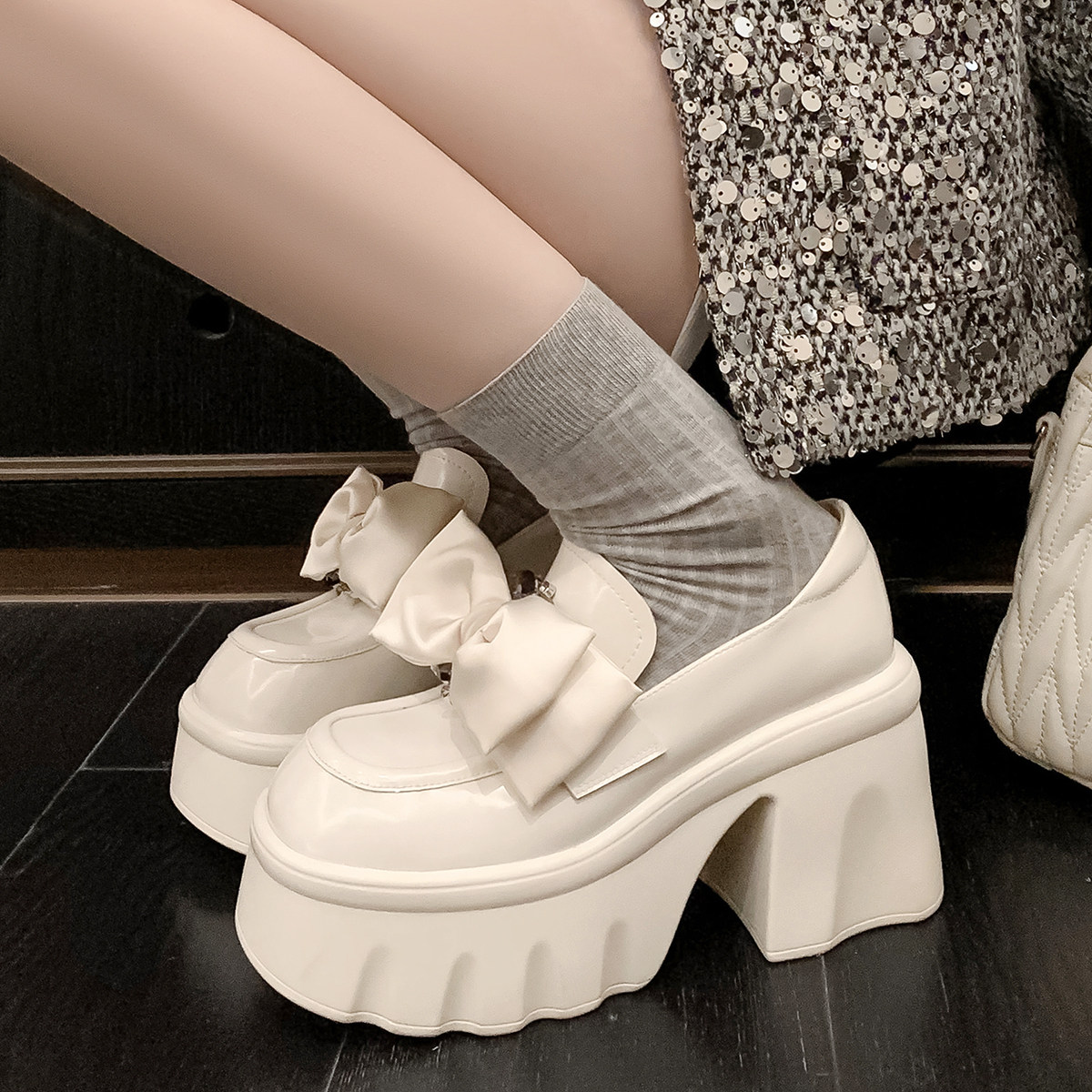 四季增高女鞋松糕厚底休闲鞋全真皮单鞋粗高跟学院风乐福鞋蝴蝶结,女鞋,深口单鞋,淘宝优惠券,粉丝福利购,淘宝优惠卷