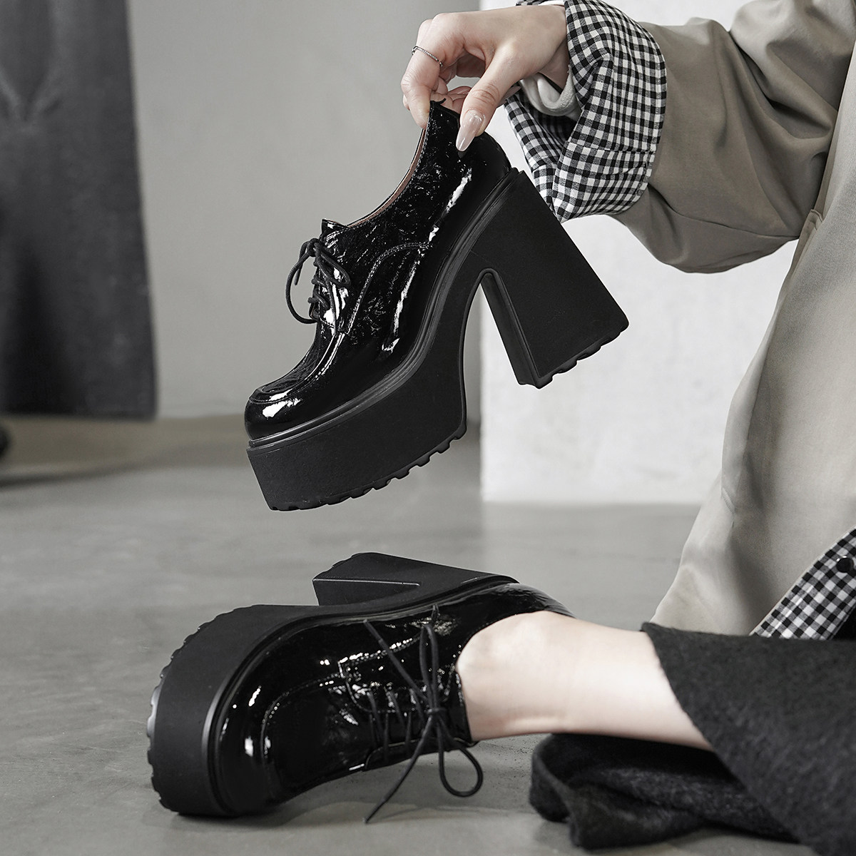 全真皮单鞋学院风休闲鞋松糕四季鞋粗高跟乐福鞋厚底增高女鞋系带,女鞋,深口单鞋,淘宝优惠券,粉丝福利购,淘宝优惠卷