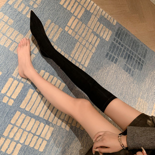 大码中低跟高靴女瘦腿弹力靴过膝长筒靴子细跟性感包大腿长靴尖头