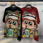 重工满钻发财蜡笔小新卡通减龄宽松短袖 潮牌新时尚 T恤上衣