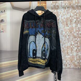 宽松连帽卫衣小个子上衣 大版 WR潮牌秋新款 重工唐老鸭卡通时尚