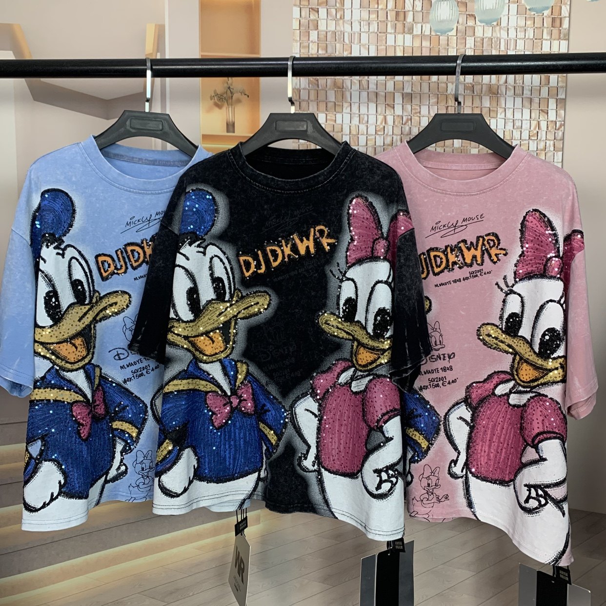 WR潮牌新时尚重工唐老鸭黛西小个子卡通减龄宽松短袖T恤上衣