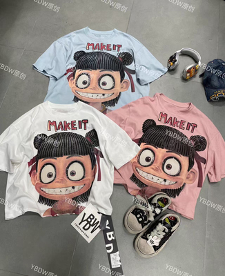 跨境YBDW潮牌夏新品哪吒宽松时尚短款小个子短袖T恤