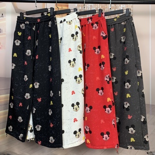 TY秋冬加绒米奇卡通休闲裤女新款高腰款式显瘦百搭直筒束脚卫裤女