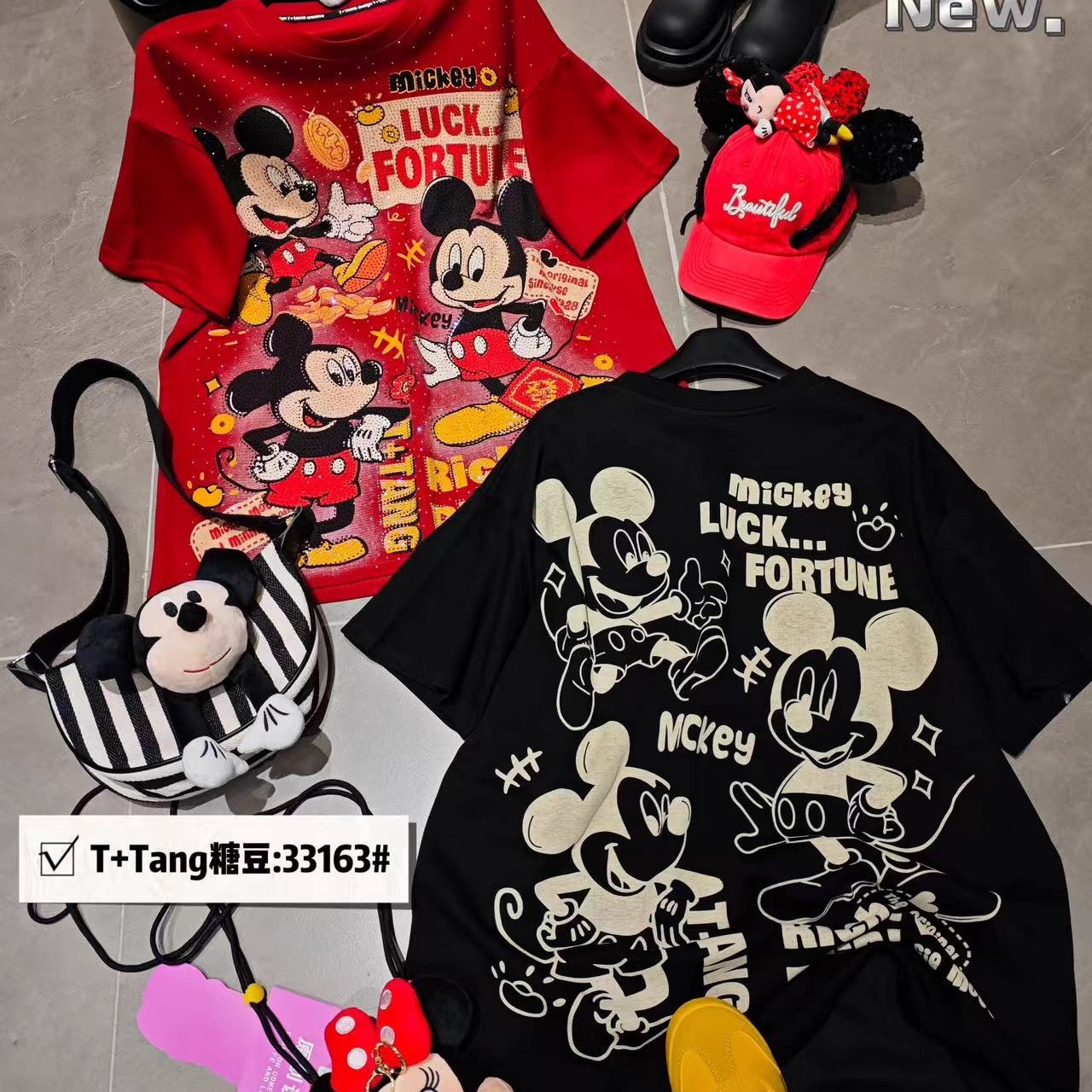 T+潮牌新款时尚重工满钻米奇迪士尼卡通减龄宽松短袖T恤上衣跨境