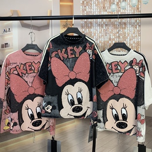 WR潮牌时尚重工蝴蝶结米妮小个子卡通减龄宽松短袖T恤上衣女