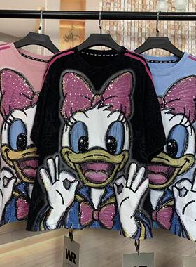 WR潮牌春夏新款重工红边黛西时尚减龄卡通宽松短袖T恤上衣女