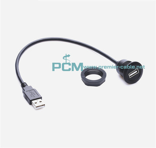 圆形USB A公转A母 面板安装直通插座USB延长线圆头USB2.0模块