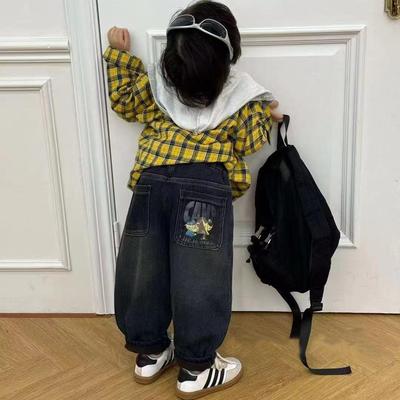 儿童装男童加绒牛仔裤秋冬装2024新款中小童休闲裤直筒裤一体绒潮
