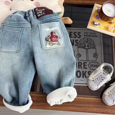 儿童冬季加绒牛仔裤男童2025新款保暖宝宝洋气时尚一体绒加厚裤子