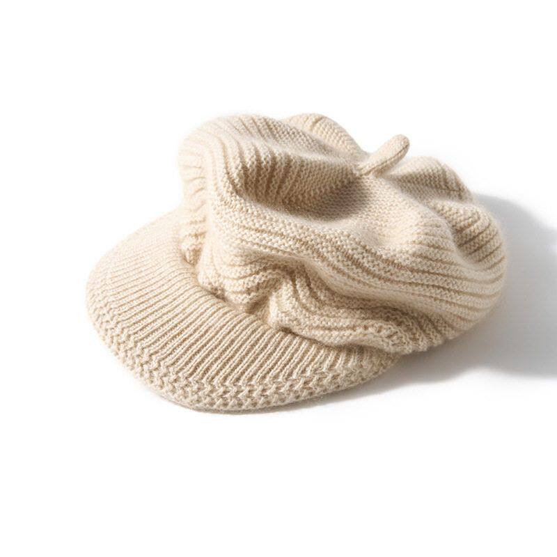 山羊绒轻奢秋冬男女通用高端纯色扭花加厚保暖针织休闲帽檐帽子