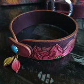 手工植鞣牛皮皮雕首饰订制彩绘荷花项链颈环项圈饰品