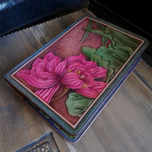 手工植鞣牛皮皮雕彩绘荷花女款 A5六孔活页笔记本高端订制