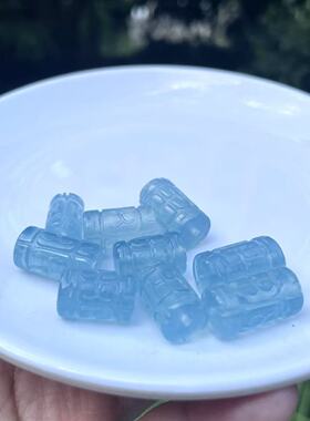 天然海蓝宝回纹桶珠路路通手链项链diy配饰蓝色编绳配件一物一拍