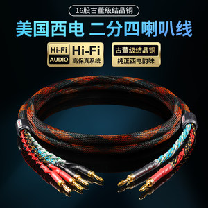 美国西电 二分四喇叭线发烧级纯铜功放hifi音响箱香蕉头Y插连接线