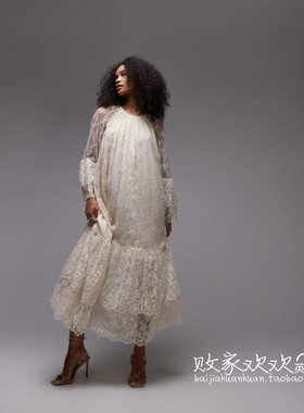 英国代购正品03.04 2025潮流导向 女装新款 浅色蕾丝长款连衣裙