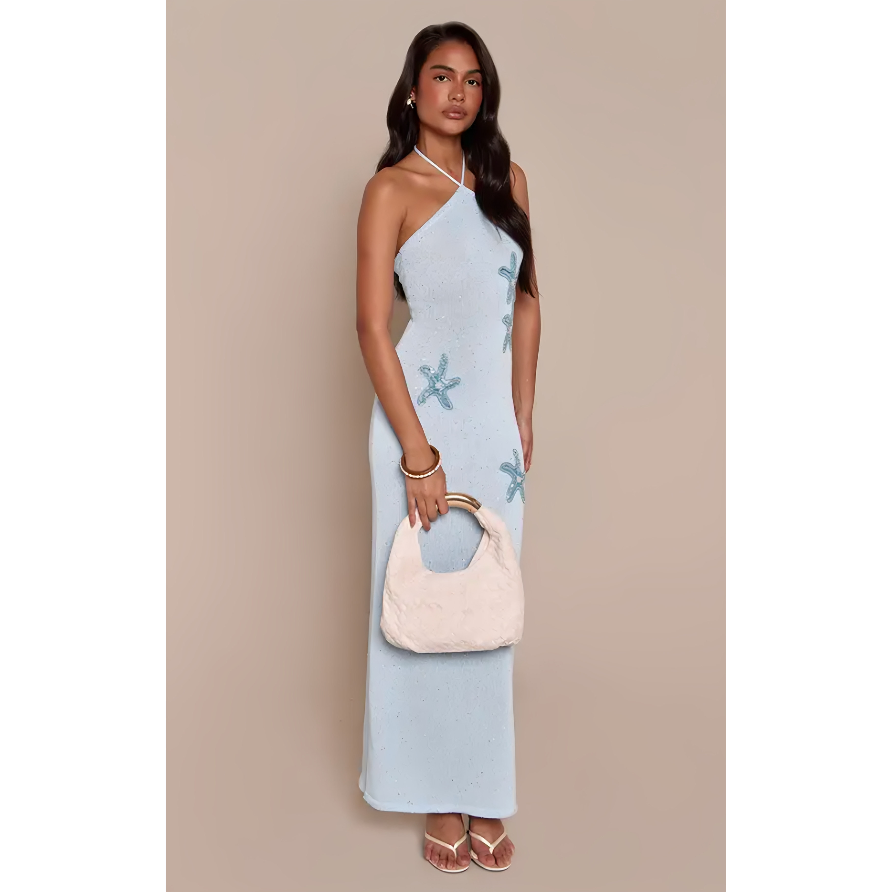 英国代购正品04.22 名品PL 女装新款 时尚挂脖亮片海星修身连衣裙