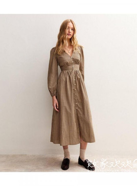 英国代购正品08.16 名品NL 女装新款 时尚格子长款百搭连衣裙