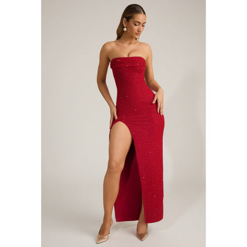 英国代购正品09.09 名品ohpolly 女装新 抹胸闪亮开叉长款连衣裙
