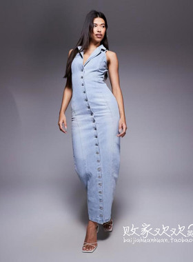 英国代购正品08.10 2025潮流导向 女装新款 单排扣牛仔长款连衣裙