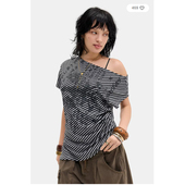 正品 新款 01.13 英国代购 名品UO 女装 设计露肩不规则横纹百搭 T恤