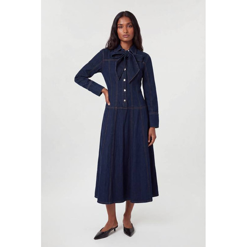 英国代购正品09.07 名品PL 女装新款 蝴蝶结牛仔风长款连衣裙