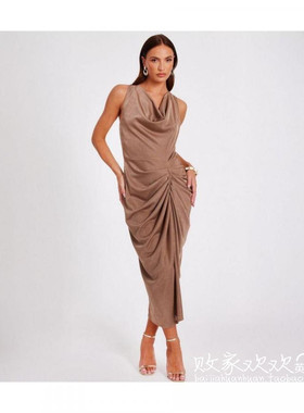 英国代购正品08.16 名品NL 女装新款 时尚堆堆领长款修身连衣裙