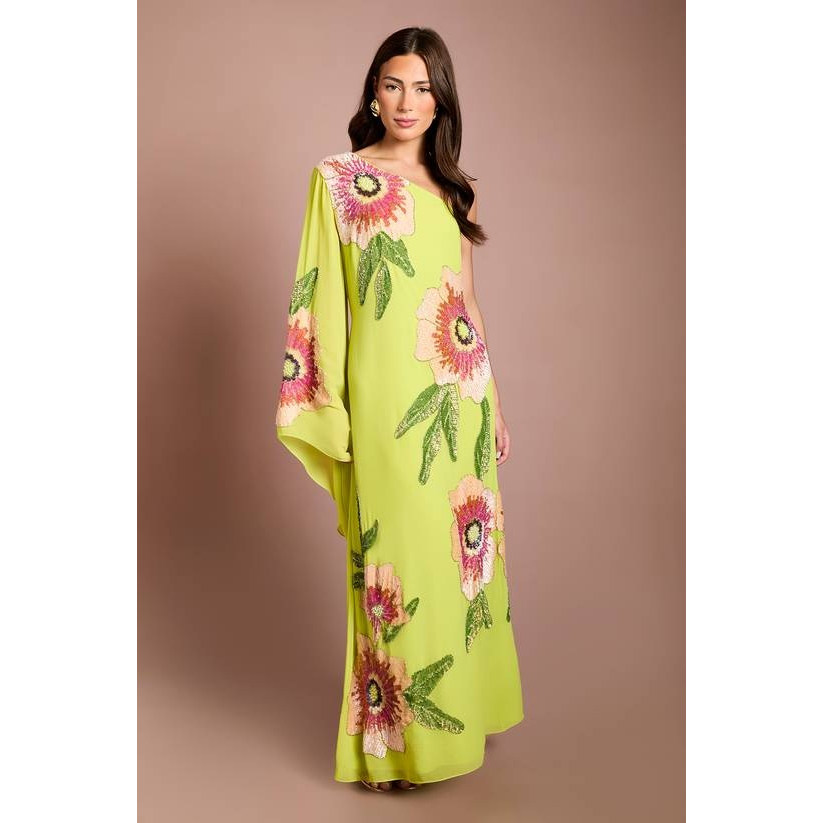 英国代购正品07.25 名品DP 女装新款 单肩闪钻刺绣花礼服连衣裙