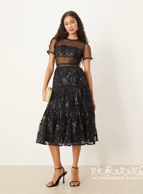 英国代购正品09.01 2025潮流导向 女装新款 深色中长款百搭连衣裙