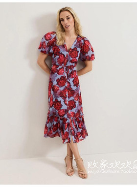 英国代购正品03.02 名品MS 女装新款 时尚印花=长款百搭连衣裙