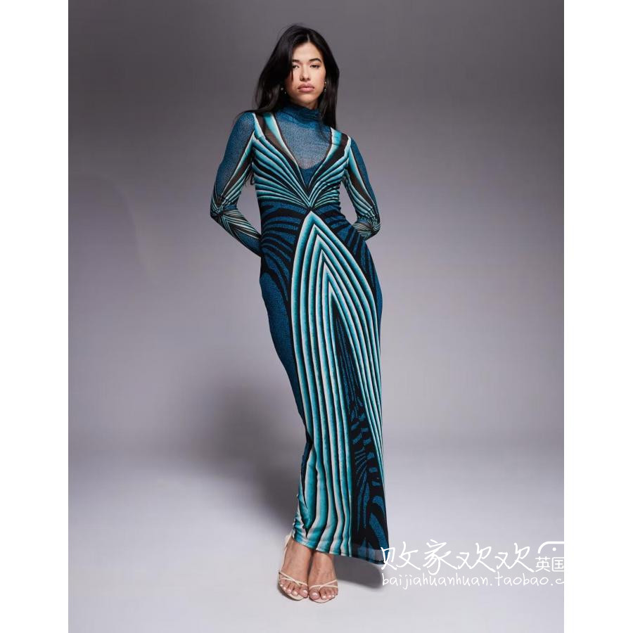 英国代购正品11.23 2025潮流导向 女装新款 设计条纹长款连衣裙