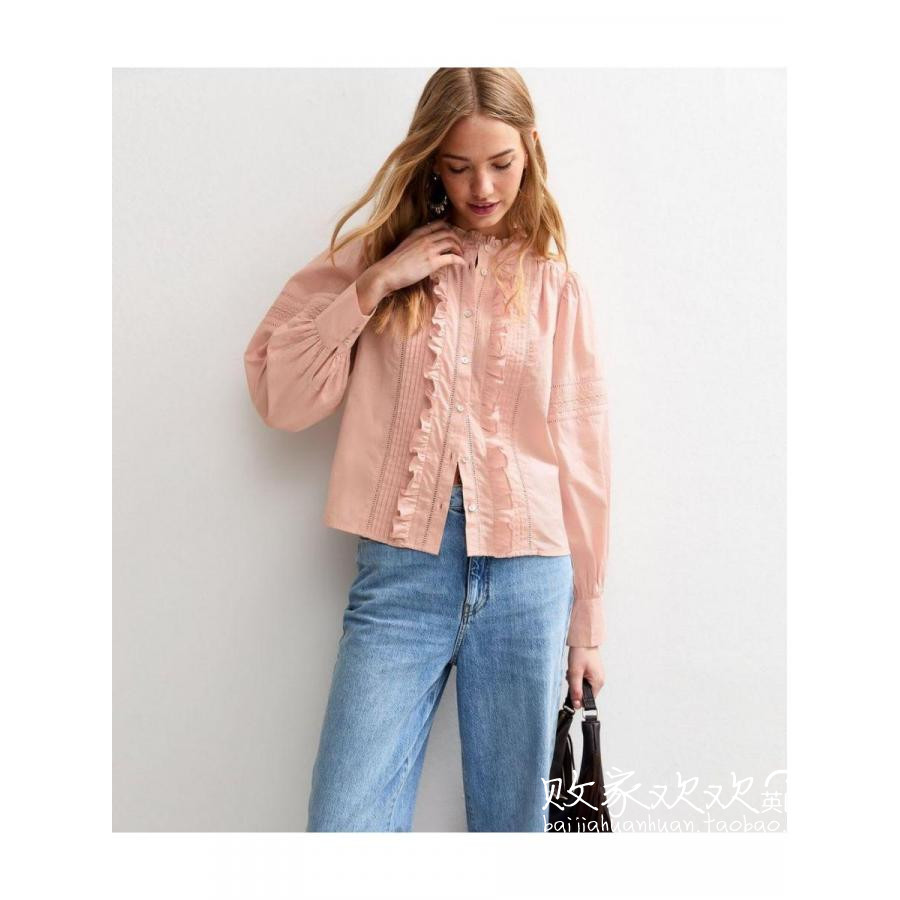 英国代购正品11.18 名品NL 女装新款 时尚木耳边长袖舒适百搭衬衫