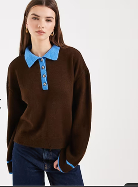 英国代购正品01.15 2026潮流导向 女装新款 翻领针织长袖舒适套衫