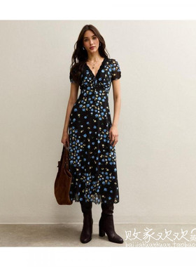 英国代购正品08.16 名品NL 女装新款 时尚印花长款连衣裙
