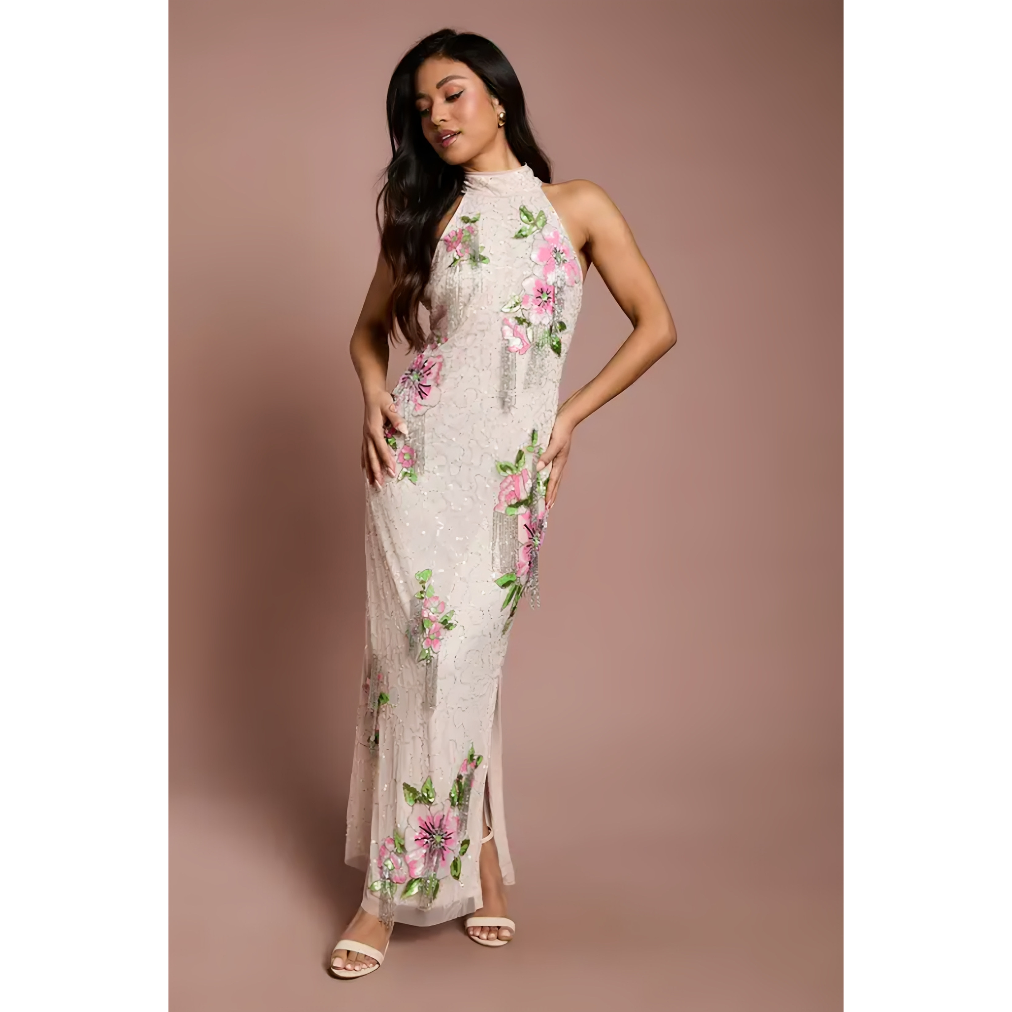 英国代购正品04.22 名品PL 女装新款 亮片流苏花长款礼服连衣裙