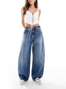 英国代购正品08.16 2025潮流导向 女装新款 休闲阔腿舒适牛仔裤