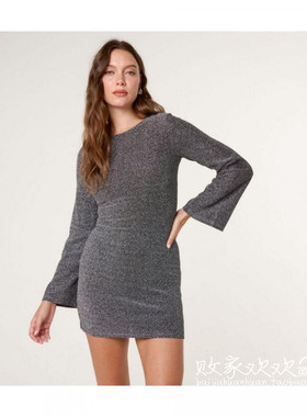 英国代购正品11.13 名品NL 女装新款 时尚灰色长袖迷人百搭连衣裙