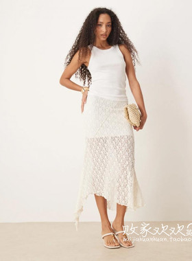 英国代购正品04.01 2025潮流导向 女装新款 蕾丝不规则长款半身裙