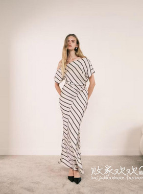 英国代购正品09.01 2025潮流导向 女装新款 时尚斜纹长款连衣裙