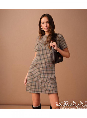 英国代购正品08.26 名品NL 女装新款 设计迷你格子百搭连衣裙