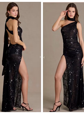 英国代购正品03.09 名品ohpolly 女装新款 亮片开叉礼服连衣裙