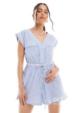 英国代购正品08.15 2025潮流导向 女装新款 时尚条纹短款连衣裤