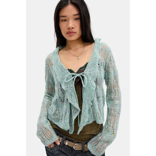 英国代购正品08.22 名品UO 女装新款 时尚荷叶边针织设计百搭开衫