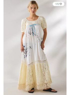 英国代购正品01.14 名品UO 女装新款 设计泡泡袖长款百搭连衣裙