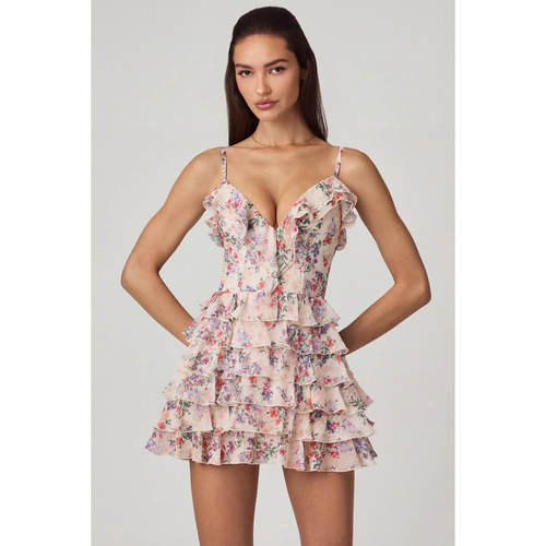 英国代购正品09.09 名品ohpolly 女装新款 吊带碎花木耳边连衣裙