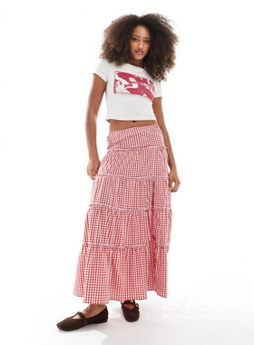 英国代购正品04.01 2025潮流导向 女装新款 设计格子长款半身裙