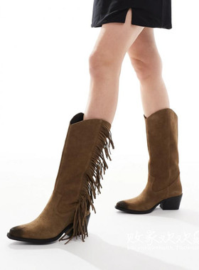 英国代购正品02.24 2025潮流导向 女鞋新款 设计绒面流苏舒适靴子